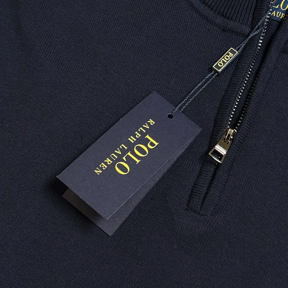 P210 M301#Ralph Lauren Pony Stand Collar Half-Zip Sweater Color: Black Royal Blue Gray Size: M-XXL